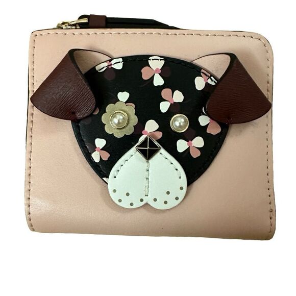 Kate Spade New York Pink Leather Cherrywood L-Zip Bifold Floral Pup wallet - Picture 10 of 10